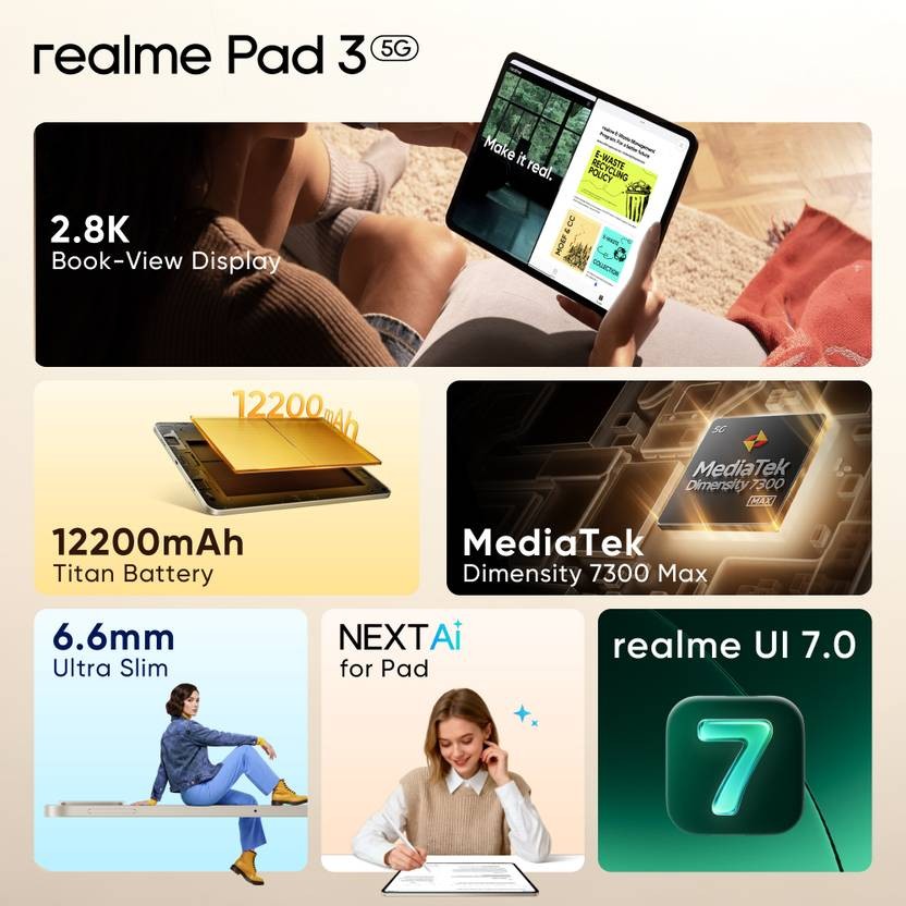 realme Pad 3 with biggest battery in segment (8GB RAM 128GB)(Grey