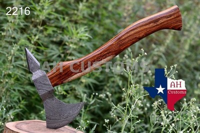 CUSTOM HANDMADE FORGED DAMASCUS STEEL BEARDED VIKING AXE   COCOBOLO WOOD HANDLE
