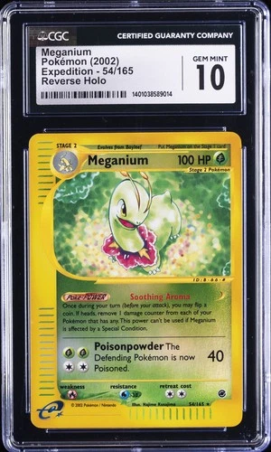 2002 POKEMON EXPEDITION REVERSE HOLO #54 MEGANIUM CGC 10 GEM MINT