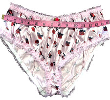 Vtg Second Skin Satin Panties Sz Small Sissy Wet Look Pink and Red Roses