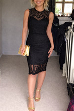 Lipsy VIP Black Lace Bodycon Midi Dress 12 Party Occasion  Wedding Evening