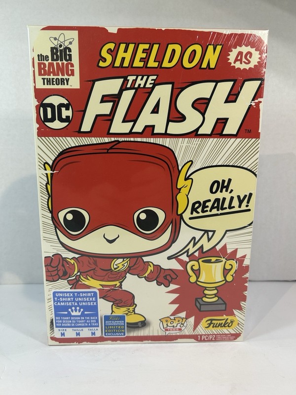 FUNKO POP THE BIG BANG THEORY SHELDON THE FLASH T-SHIRT MEDIUM NEW SEALED