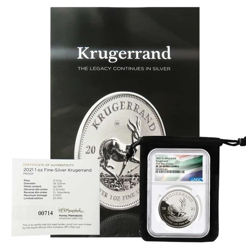 2021 South Africa 1 oz Silver Krugerrand Proof R1 Coin NGC PF70UC FDI South