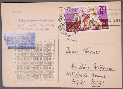 MayfairStamps Germany 1976 Winter Olympics Nordic Skiing Karl Marx City to Sa Pe - Image 1 of 2