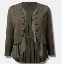 Torrid 2 Dark Gray Open Front Long Slv Jacket Chiffon Ruffle Western Cowgirl Boh