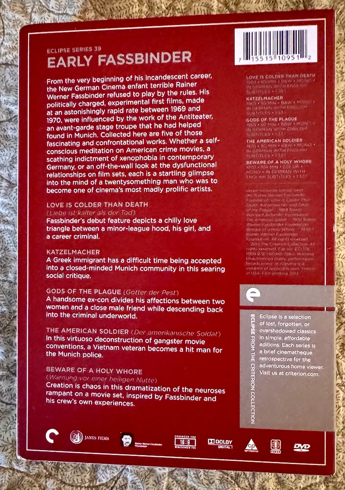 ECLIPSE SERIES 39: EARLY FASSBINDER (1969-70) LIKE NEW 5 FILMS-5 DVDS - Image 2 of 4