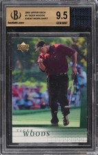 2001 UPPER DECK EVENT WORN SHIRT TIGER WOODS ROOKIE RC PATCH #1 BGS 9.5 GEM MINT