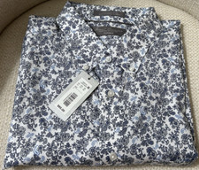 NWT Daniel Cremieux L blue white gray floral short sleeve button down shirt mens
