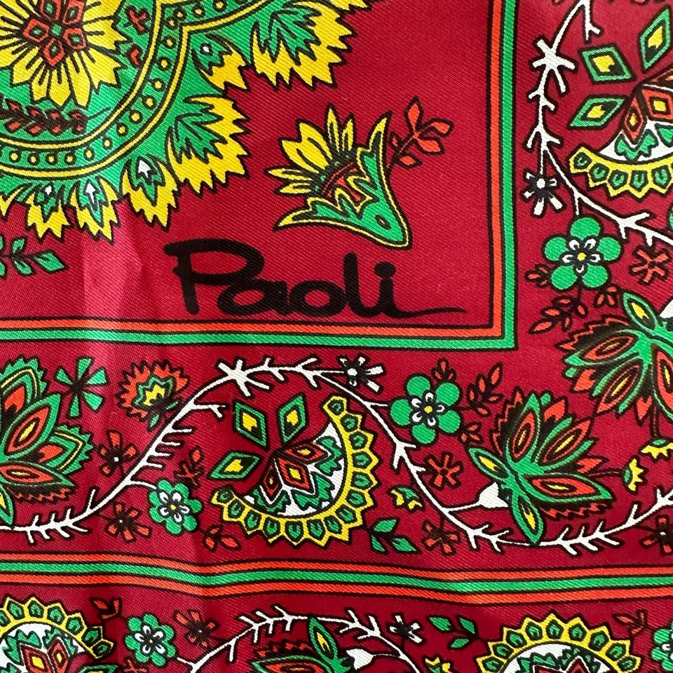 Paoli Bufanda Vintage 27" X 27" Acetato Hecho en Japón Rojo Verde Amarillo Foto 2 de 4