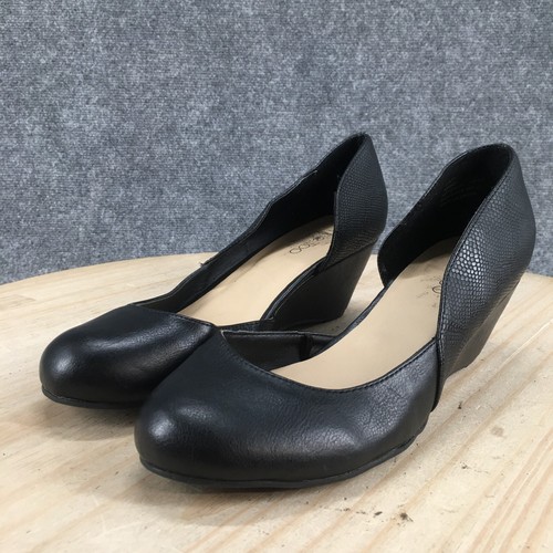 Me Too Heels Womens 10 M D Misty Orsay Wedge Pumps Black Faux Leather Slip On - Picture 6 of 19