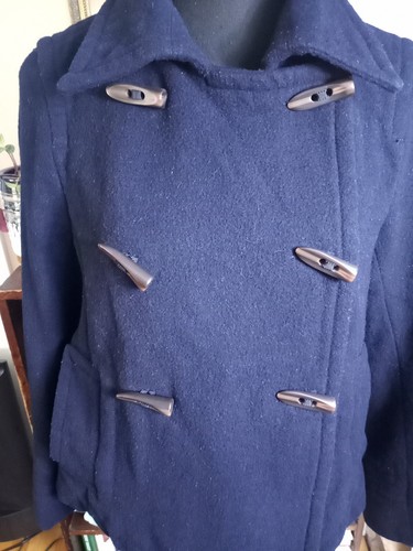 Old Navy Waist Length Pea Coat Women's Medium Toggle Buttons Navy Blue Wool - Picture 7 of 15