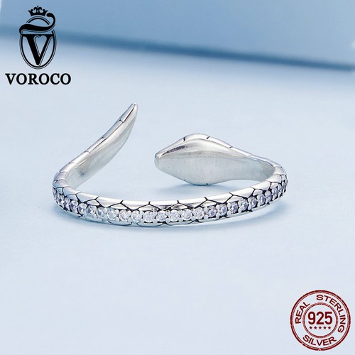 Anillo de apertura en forma de serpiente Voroco S925 plata esterlina para mujeres fiesta regalos joyería - Imagen 5 de 12
