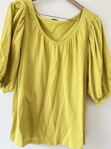 Ladies Green Puff Sleeve soft Cotton knit Fashion Top Size 14AU