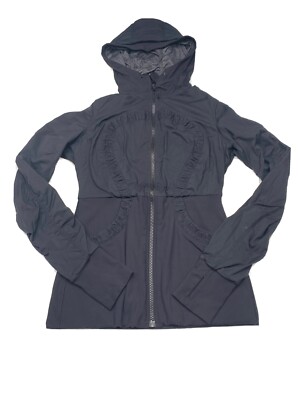 Lululemon Reversible Ruched Full Zip Hoodie Black Grey Thumbholes