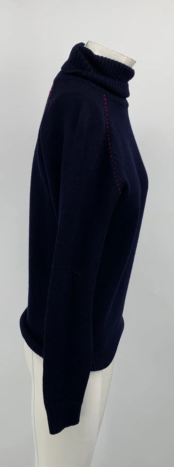 CH Carolina Herrera 女式海军羊毛海龟领毛衣红色标志 S 码 — 第 3/4 张图片