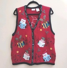 Vintage Bobbie Brooks Womens Sz 18W/20W Christmas Sweater Vest Santa Elf Music