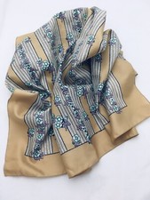 Glentex Italy Polyester Scarf Tan Purple Striped Floral 26" Square