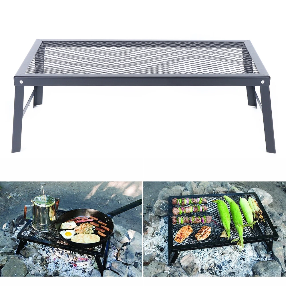 Folding Stainless Steel Grill Rack Mesh Portable Backpacking Camping Stove  Oven Campfire BBQ Grill Stand Barbecue Accessories