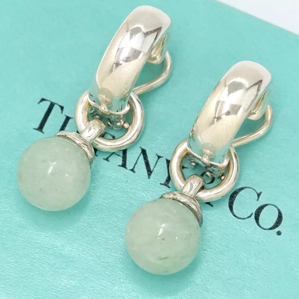 Tiffany Co. Jade Ball Dangle Earrings Silver 925 Auth w Box