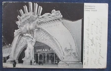 1906 New York Coney Island Dreamland Entrance Glitter Add-On Postcard
