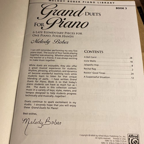 Grand Duets for Piano, Book 3: 6 Late Elementary Pieces for One Piano, Bober - Picture 3 of 5