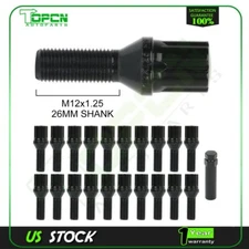 20 Set M12x1.25 Wheel Lug Bolts Studs + 1 Key 28mm Shank 20mm Hex For Jeep Dodge