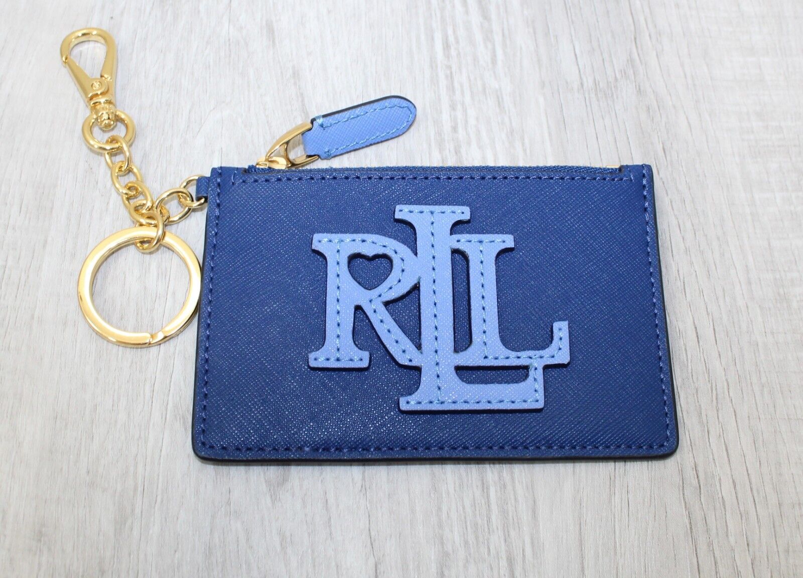 Lauren Ralph Lauren Woman's Crosshatch Leather Zip Card Case
