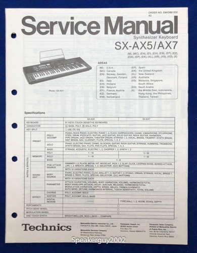 Original Technics Synthesizer Keyboard Service Manual / SX-AX5 AX7