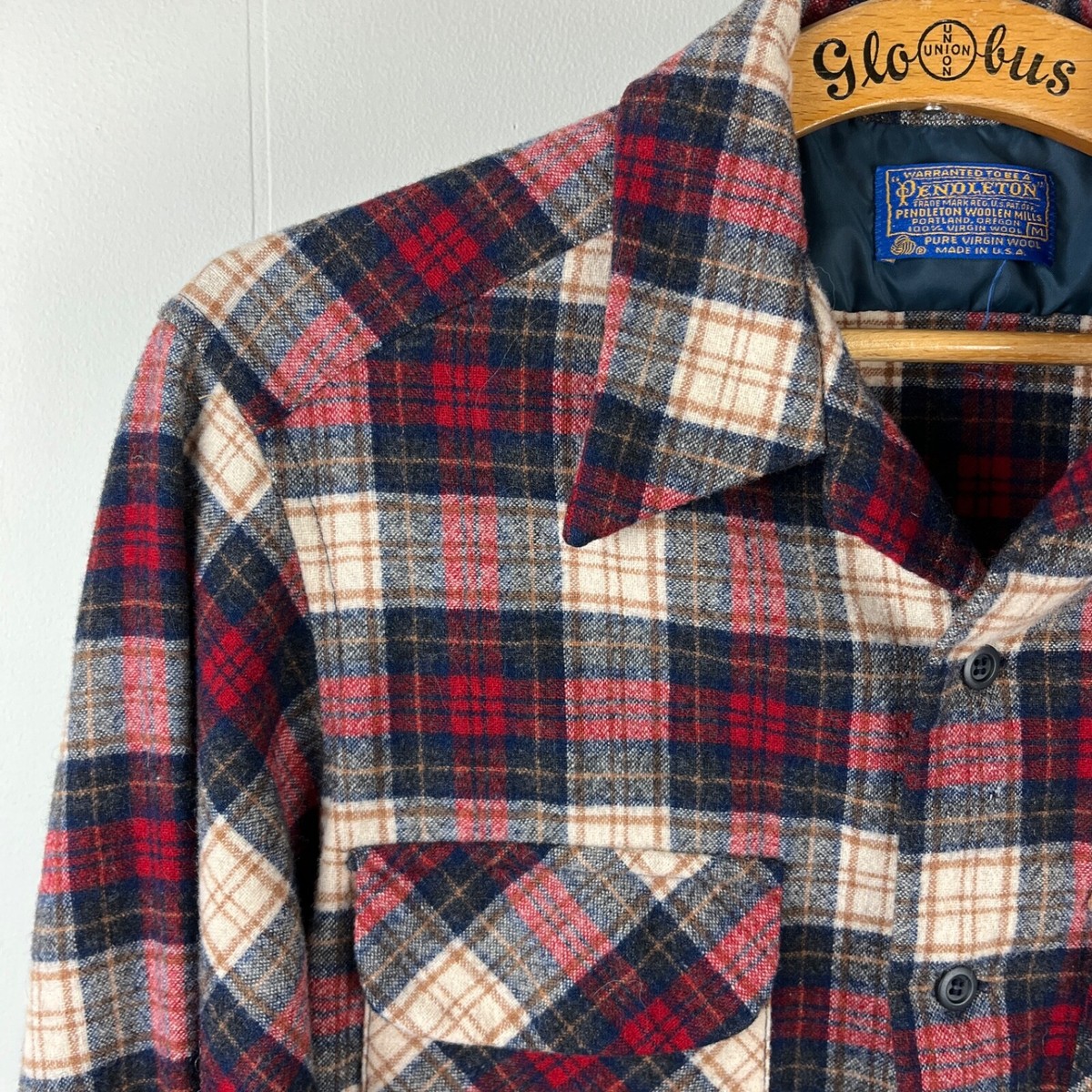 Vintage 70s Pendleton Board Shirt Mens Medium Navy 100% Wool