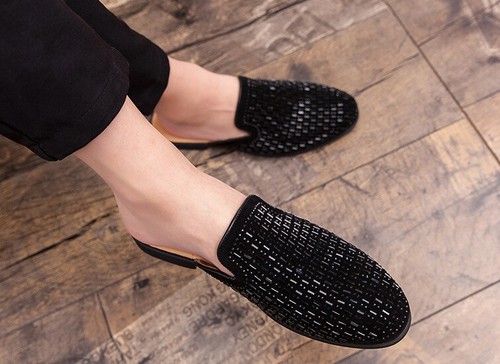 Men's Boy's Designer Loafers Slides Mules Slip On Metallic Black Gold  Silver NEW | eBay