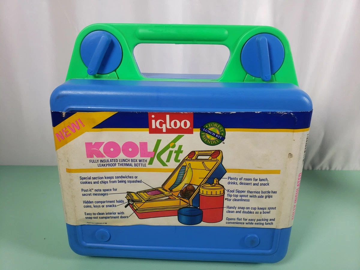 Vintage IGLOO Kool Kit Hard Plastic Blue/Green Lunch Box No Thermo