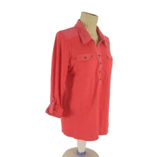 Vtg Eddie Bauer Womens S Terracotta Red LS Cotton Linen Henley Knit Shirt