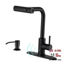 Matte Kitchen Faucets with Pull Down Sprayer  Soap Dispenser, Black Touchless