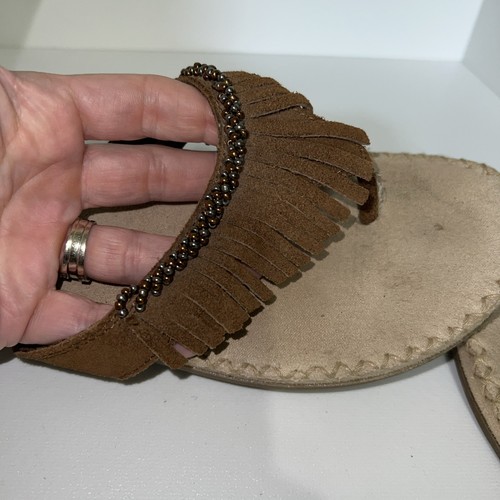 Minnetonka Thong Flip Flop Sandal Women’s Size 9M Brown Beaded Fringe Suede - Picture 14 of 22