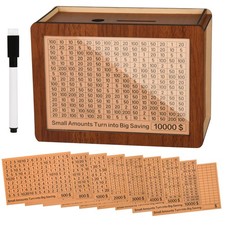 Money Saving Challenge Box Wooden Cash Vault Piggy Bank 10000 10 Amounts