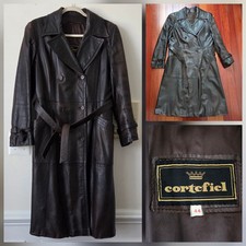 Vintage Cortefiel Crown Leather Belted Coat/Jacket 44 Dark Brown READ