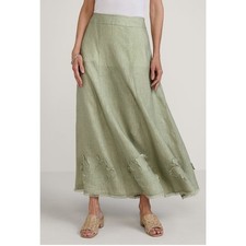 Soft Surroundings Bodrum Beach Skirt XL Embroidered Raw Hem Green A Line Maxi