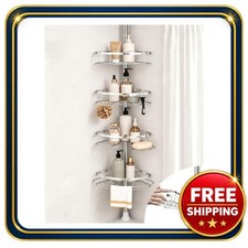 Shower Corner Caddy Tension Pole with Baskets Hooks Towel Bar