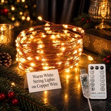 QBIS Warm White Fairy Lights on Copper Wire, 100 Micro LED String Lights with US