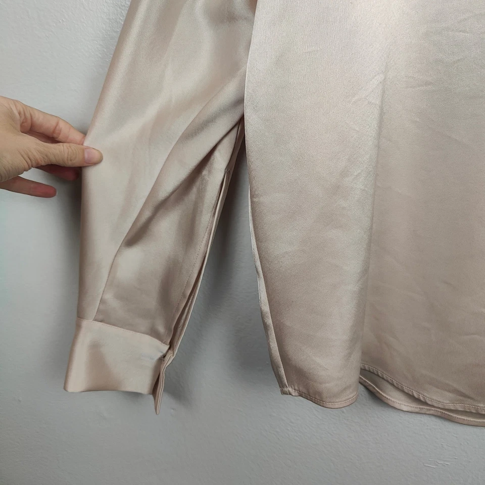 Aritzia Babaton Hasek Top Women Medium Champagne Pink Satin Collared Boxy Preppy - Image 4 of 4