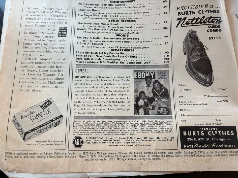 NAT KING COLE Vintage Ebony Magazine April 1960 Why We Adopted Kelly - Rare! Foto 4 de 4