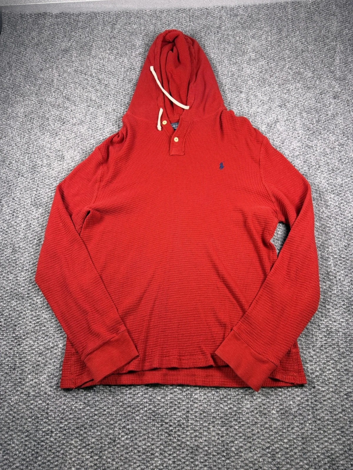 Polo Ralph Lauren Hoodie Mens 2XL Red Thermal Henley Pullover Sweatshirt Logo