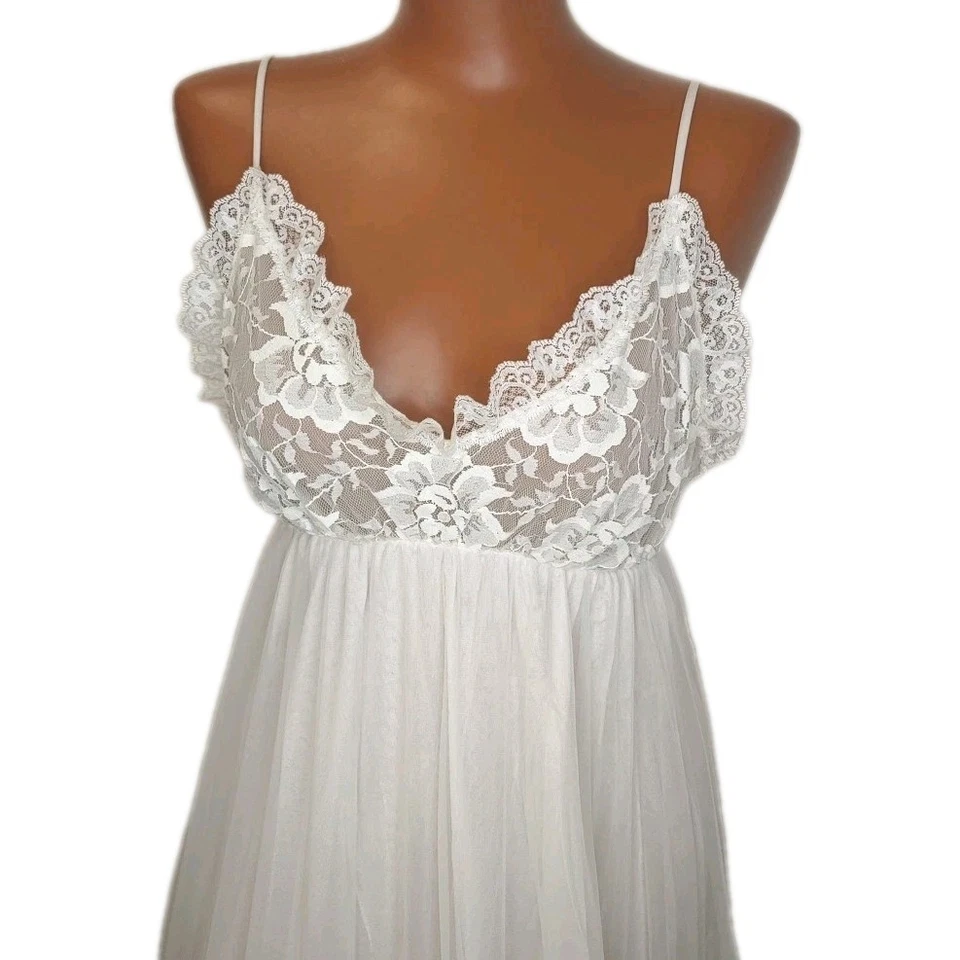 Tosca Lencería Chifón Nylon Vestido Sin Mangas Mujer Med Transparente Floral Encaje EE. UU. De Colección Años 50 Foto 2 de 4