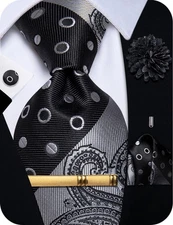 Mens Paisley Black Silk Ties Jacquard Necktie Pocket Square Set Wedding Party...