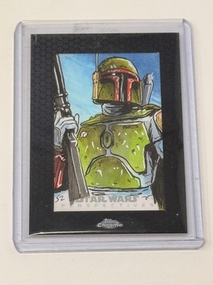 2014 Topps Star Wars Chrome Perspectives Sketch Card, Boba Fett, Scott Zambelli