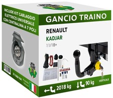 Gancio Verticale Estraibile Renault KADJAR 2-4WD, AdBlue Dal 18 Centralina 7P