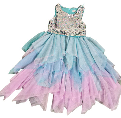 Knit Works girls size 6 Ice blue & lavender Princess dress. Silver sequin bodice