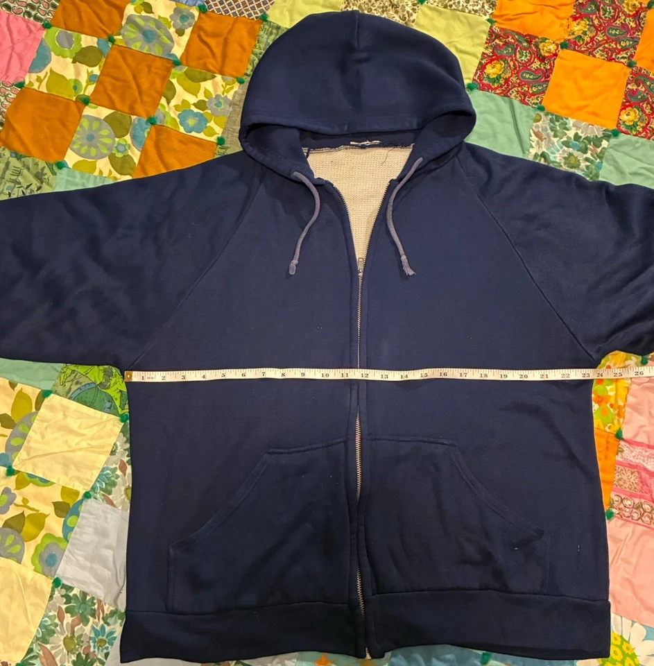 Sudadera con Capucha Forrada Térmica con Cremallera Vintage Años 80 Cuadrada Recortada Grunge Para Hombre’s L Desteñida al Sol Foto 3 de 4