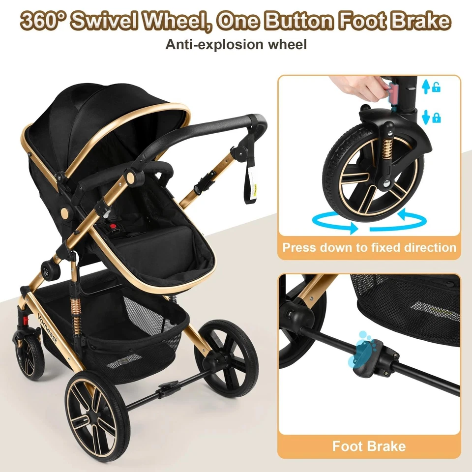 Baby Travel Stroller With Reversible Basinet Easy Fold Newborns Up To 36 Months - Image 3 of 4