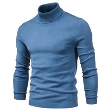 Warm Mens Jumper Men Turtleneck Ribbed Knit Pullover Casual Sweater Long Sleeve